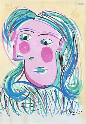 PABLO PICASSO CUBIST MIXED MEDIA ON PAPER V$5,000