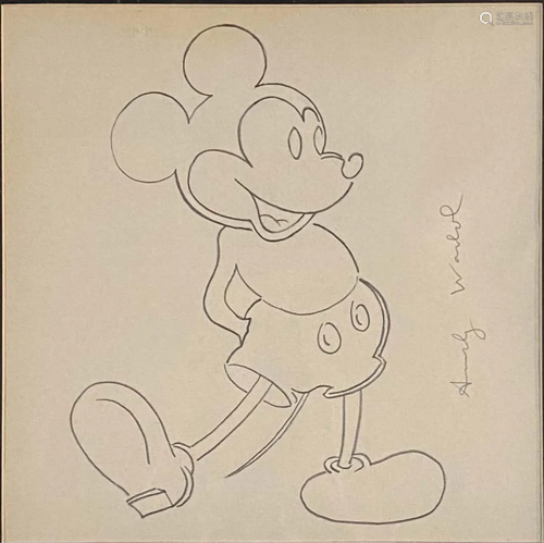 ANDY WARHOL MICKEY MOUSE PENCIL SKETCH ON PAPER