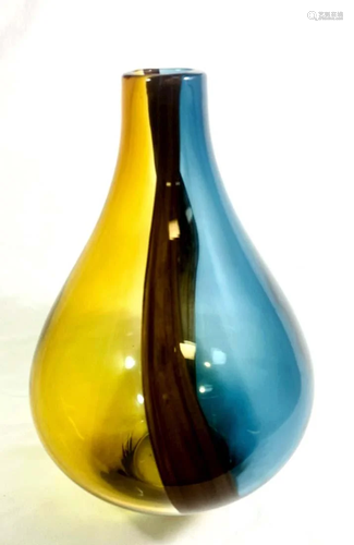 FABULOUS TEAL/AMBER GALLERY ART GLASS VASE