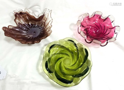 LOT OF 3 MID CENTURY COLOR ART GLASS DECO BOWLS