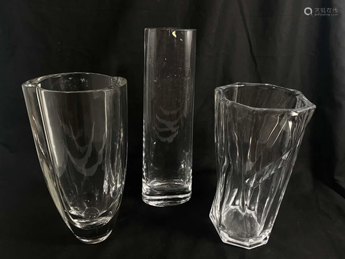 EXQUISITE LOT OF 3 CLEAR ART GLASS DECO VASES