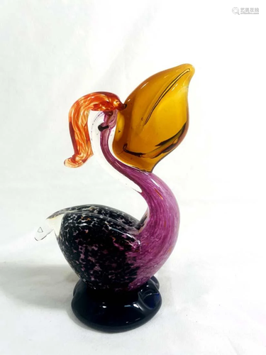 SUPERB COLORFUL ART GLASS PELICAN SCULPTURE