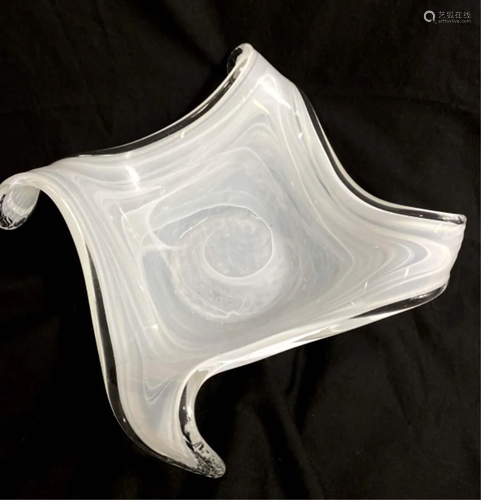 LOVELY PEARLIZED WHITE ART GLASS DECO BOWL