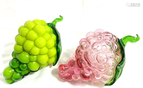 LOT OF 2 COLORED ART GLASS GRAPE BUNCHES