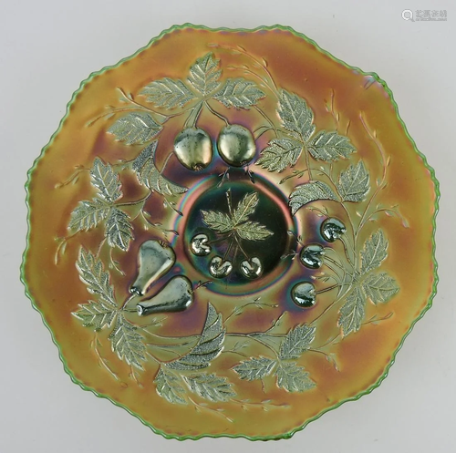 Fenton green carnival glass three fruits