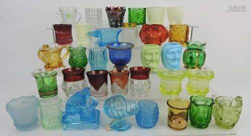 Colored glass lot of 34 toothpick holders