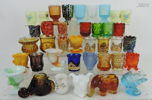 Colored glass lot of 39 toothpick holders