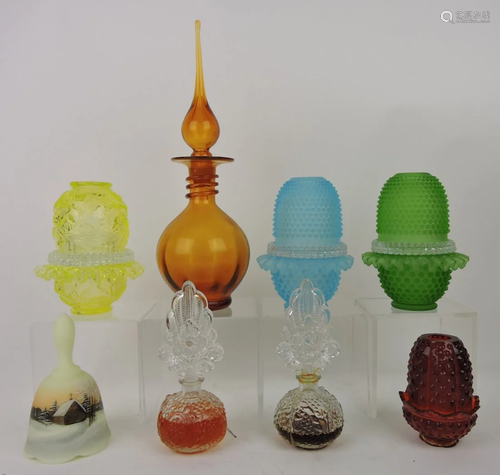 Lot of glass - 4 fairy lamps, Fenton bell