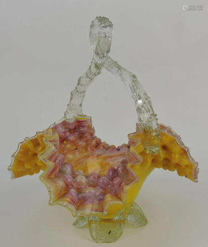 Yellow cased art glass basket with