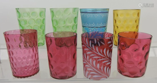 Art glass tumbler lot of 8, some with nicks