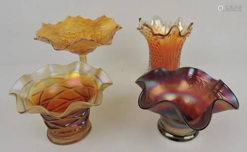 Carnival glass lot of 4 pieces: