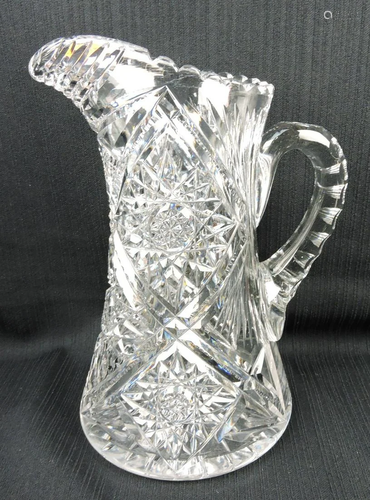 Cut glass hobstar pitcher, 10 1/2