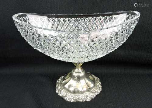 Cut glass oblong diamond point bowl