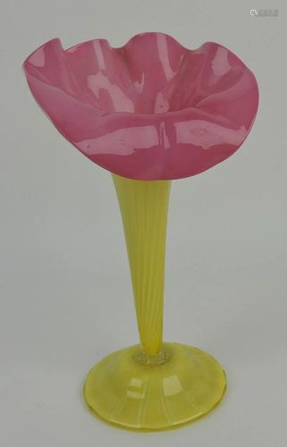 Yellow/pink cased glass 8 3/4