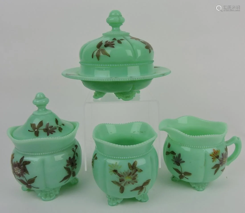 EAPG green opaque 4 pc table set