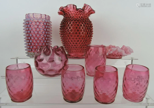 Cranberry glass lot of 9 pieces: