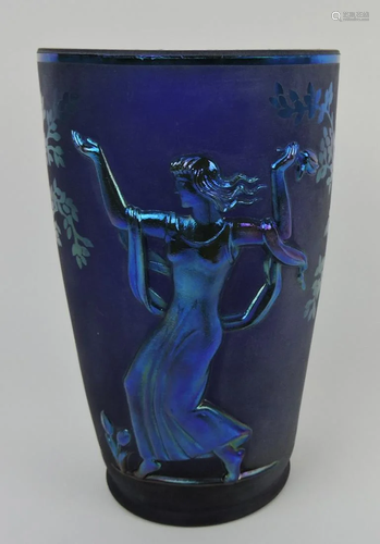 Fenton blue favrene with lady on each side,