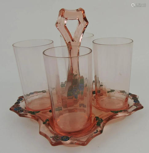 Pink depression glass set of 4 tumblers