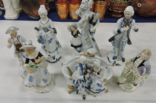 Lot of 7 porcelain figures, 4 signed KPM