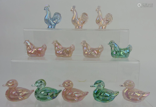 Fenton lot of 12 roosters, hens, and ducks