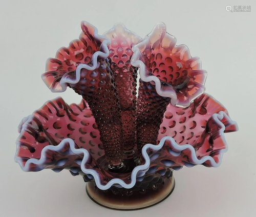 Fenton plum opalescent hobnail epergne,