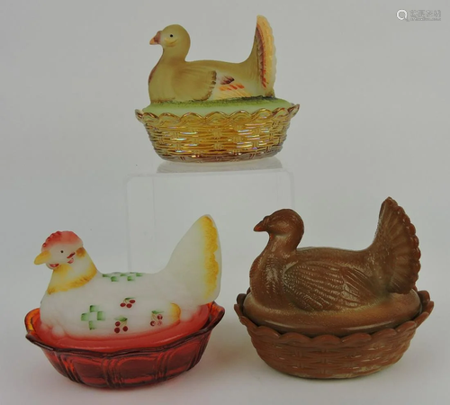 Fenton lot of 3 covered dishes - 2 turkey,