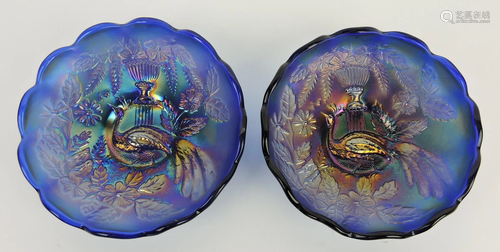 Northwood blue carnival glass pair of