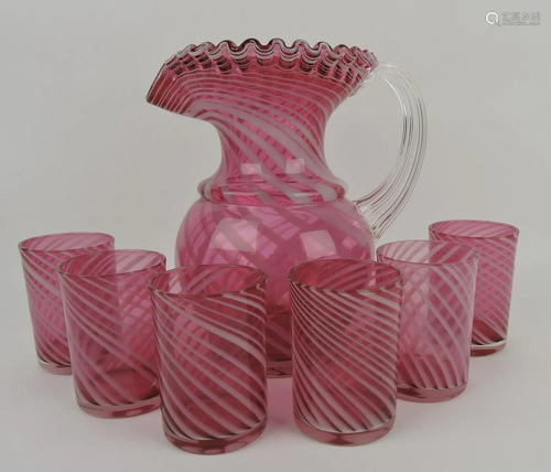 Cranberry opalescent swirl 7 piece