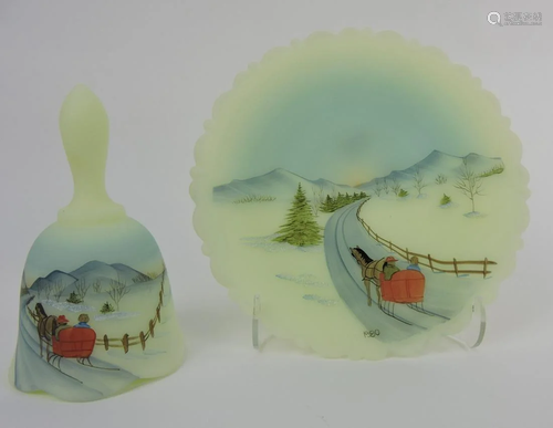 Fenton 1980 Christmas plate and bell