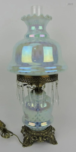 Fenton (attributed) hurricane lamp with