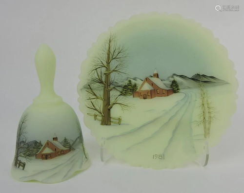 Fenton 1981 Christmas plate and bell