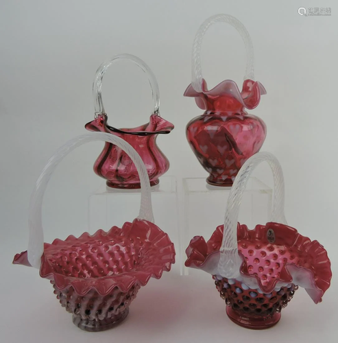 Fenton lot of 4 cranberry baskets