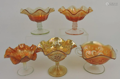 Carnival glass lot of 5 jelly compotes