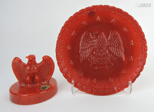 Fenton 1976 red slag eagle paperweight and