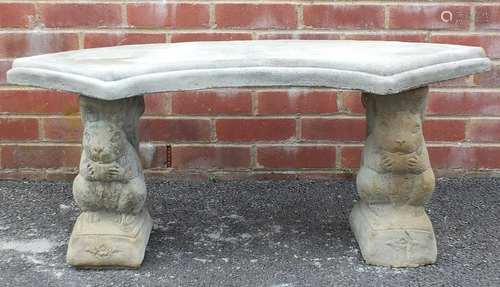 Stoneware garden bench with squirrel supports, 43cm