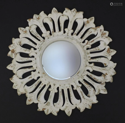 Ornate white and gilt painted wall sunburst style wall