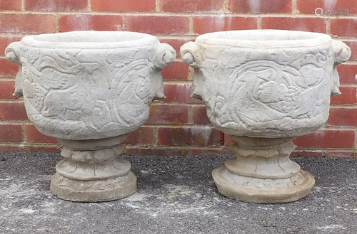 Pair of stoneware garden planters decorated with wild