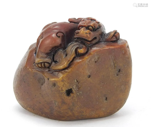 Chinese stone seal carved with a dragon, character