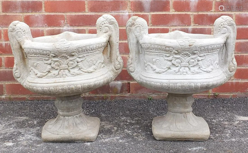 Pair of stoneware garden twin handle planters, 55cm