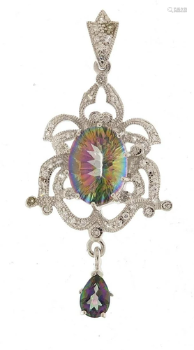 Antique design silver colourful stone pendant, 6.5cm