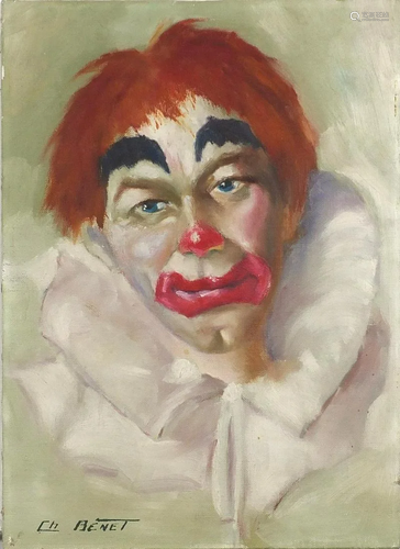 C H Benet - Portrait of a clown, signed oil on canvas,