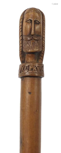 Greek carved hardwood walking stick, 93cm in length