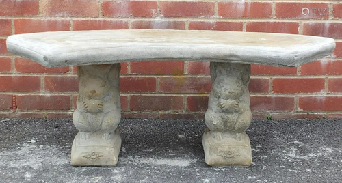 Stoneware garden bench with squirrel supports, 43cm