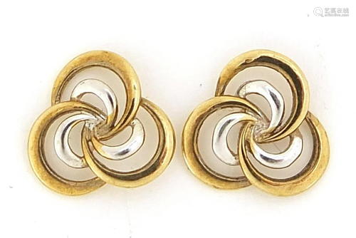 Pair of 9ct gold two tone stud earrings, 1cm in