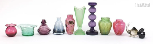 Art glassware including an Loetz style vase and Art