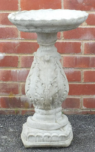 Stoneware garden column bird bath, 42cm high