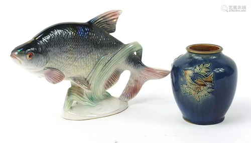 Royal Doulton stoneware vase and a Jemma lustre fish,