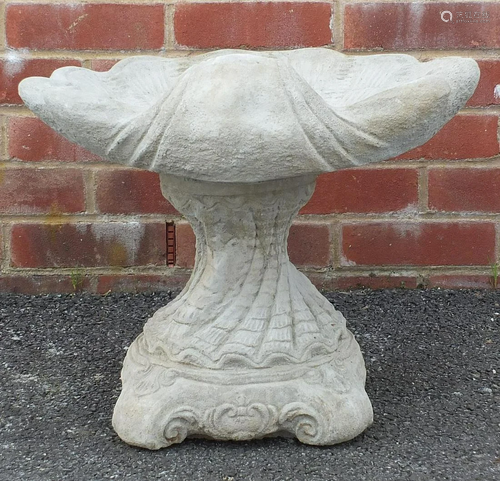 Stoneware garden shell shaped bird bath, 41cm high