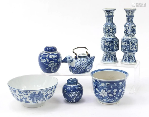 Chinese porcelain including a pair of candlesticks,