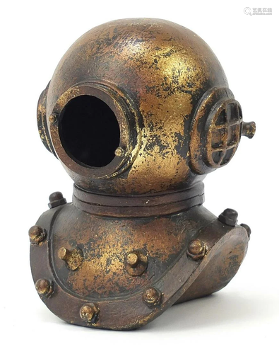 Bronzed resin diver's helmet, 21cm high